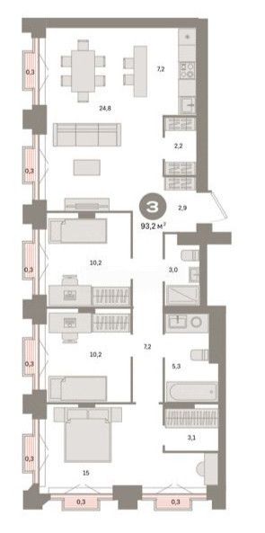 Продаётся 3-комнатная квартира, 93.2 м²