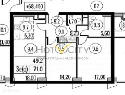 Продаётся 2-комнатная квартира, 71 м²