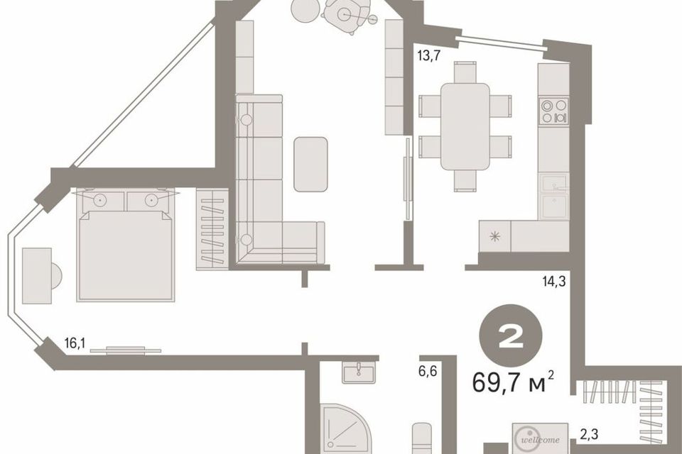 Продаётся 2-комнатная квартира, 69.7 м²