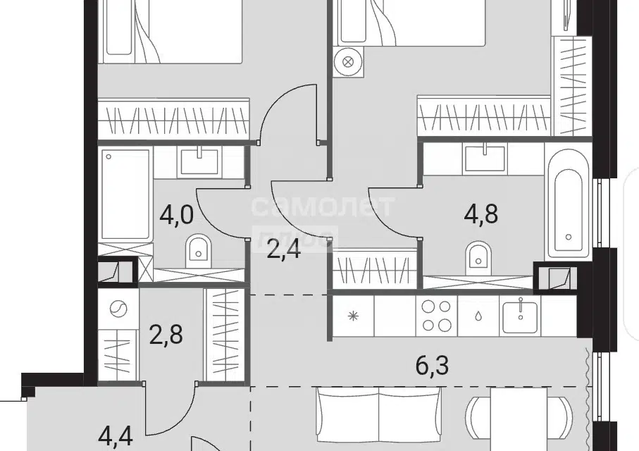Продаётся 2-комнатная квартира, 69 м²