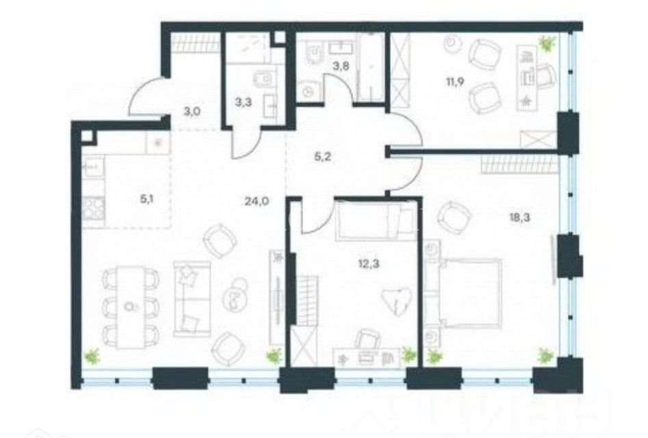 Продаётся 3-комнатная квартира, 88 м²