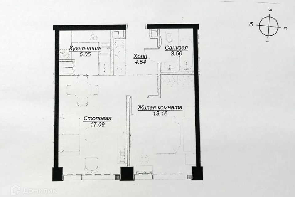 Продаётся 1-комнатная квартира, 43.26 м²