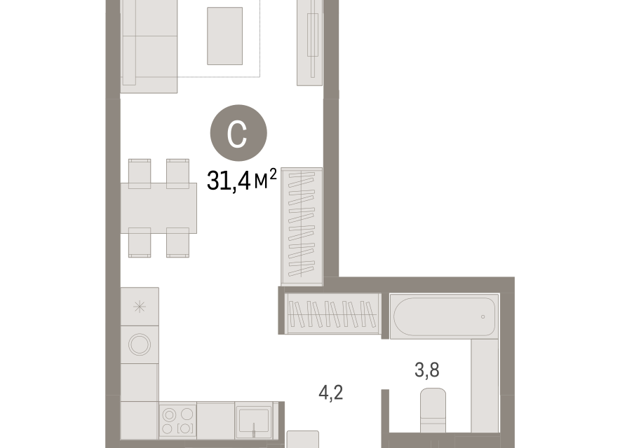 Продаётся студия, 31.42 м²