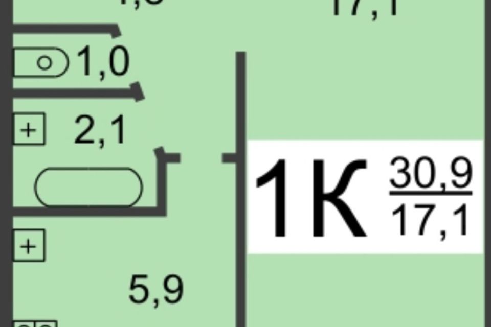 Продаётся 1-комнатная квартира, 30 м²