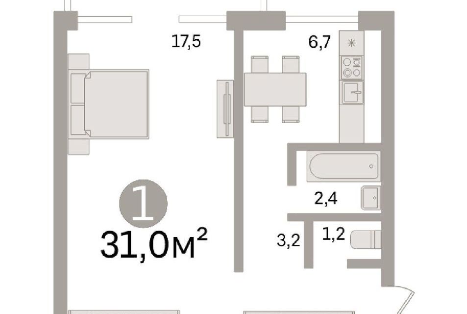 Продаётся 1-комнатная квартира, 31 м²