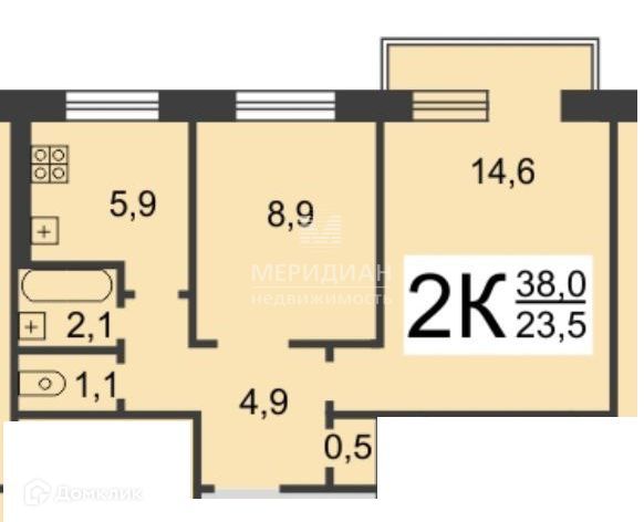 Продаётся 2-комнатная квартира, 38 м²