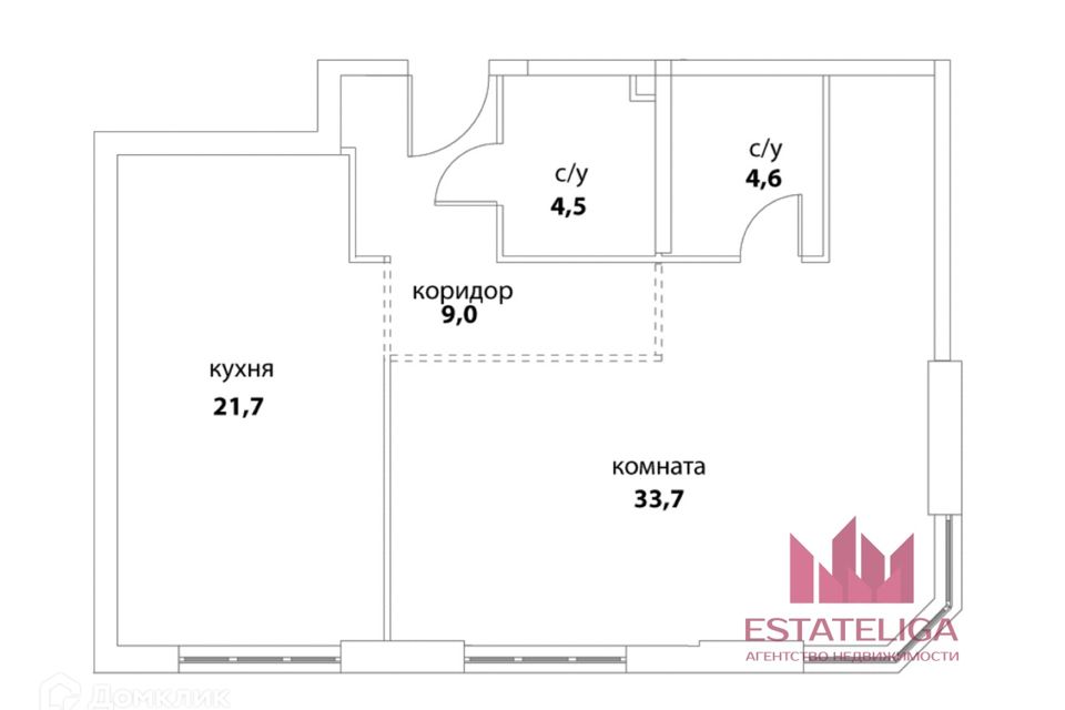 Продаётся 2-комнатная квартира, 73.5 м²