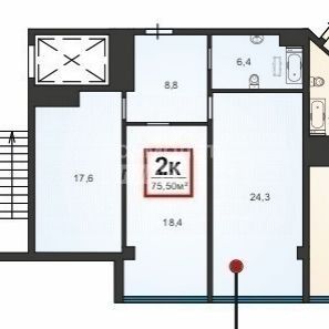 Продаётся 2-комнатная квартира, 76.1 м²