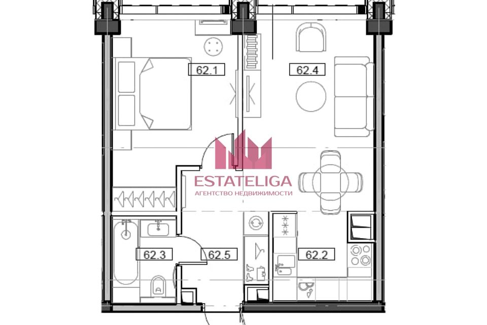 Продаётся 1-комнатная квартира, 43.4 м²