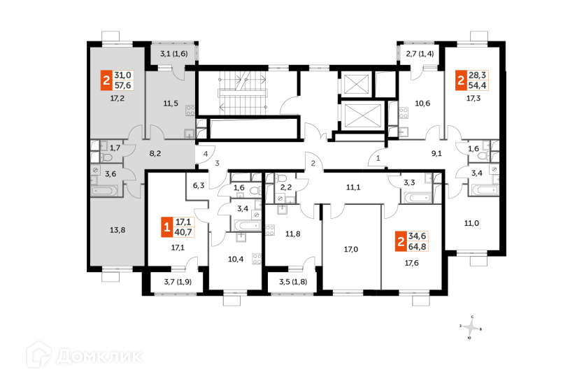 Продаётся 2-комнатная квартира, 57.6 м²