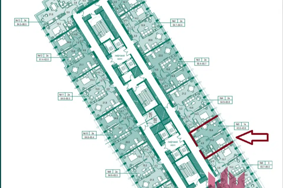Продаётся 1-комнатная квартира, 43.6 м²