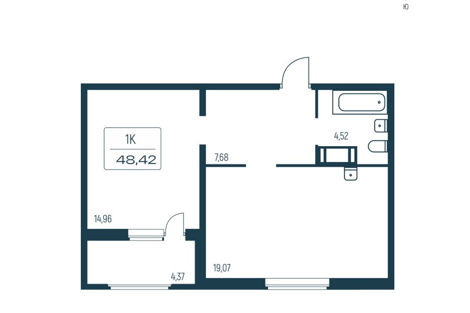 Продаётся 1-комнатная квартира, 45.9 м²
