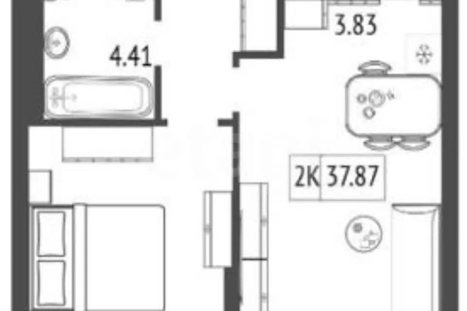 Продаётся 2-комнатная квартира, 37.86 м²