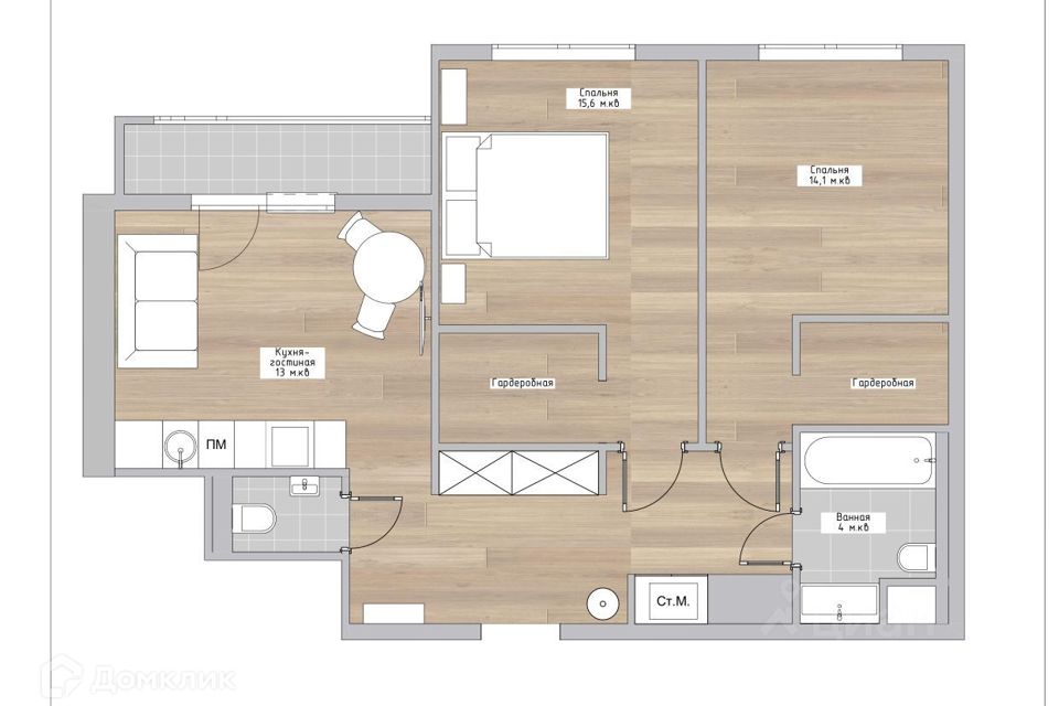 Продаётся 2-комнатная квартира, 60 м²