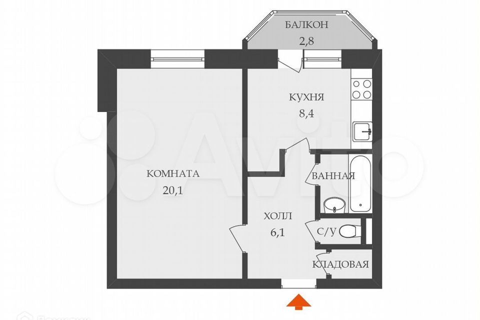 Продаётся 1-комнатная квартира, 39.2 м²