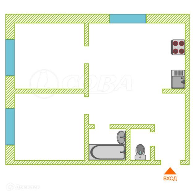 Продаётся 2-комнатная квартира, 50.7 м²
