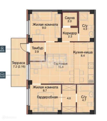 Продаётся 2-комнатная квартира, 61.7 м²