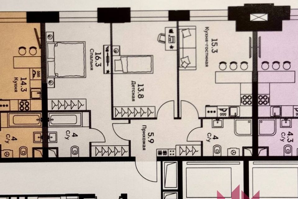 Продаётся 2-комнатная квартира, 59.3 м²