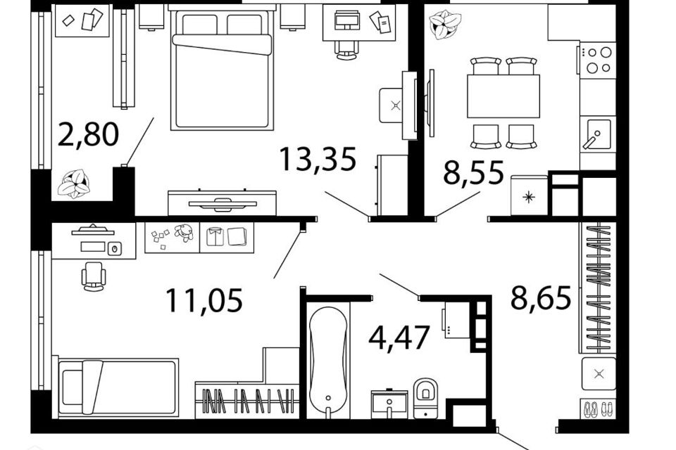 Продаётся 2-комнатная квартира, 47.47 м²