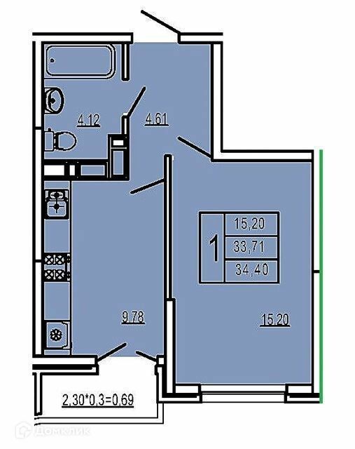 Продаётся 1-комнатная квартира, 35 м²