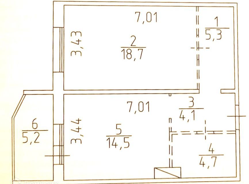 Продаётся 1-комнатная квартира, 52 м²