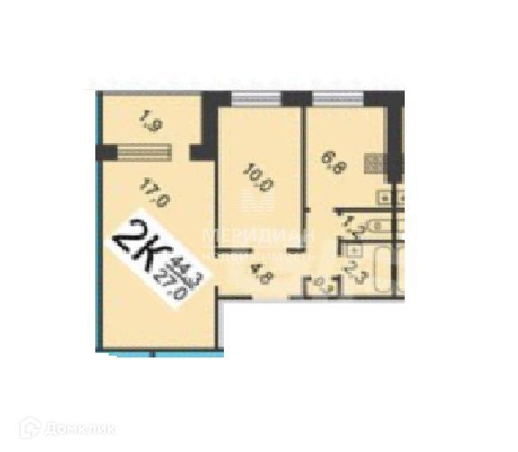 Продаётся 2-комнатная квартира, 44.1 м²