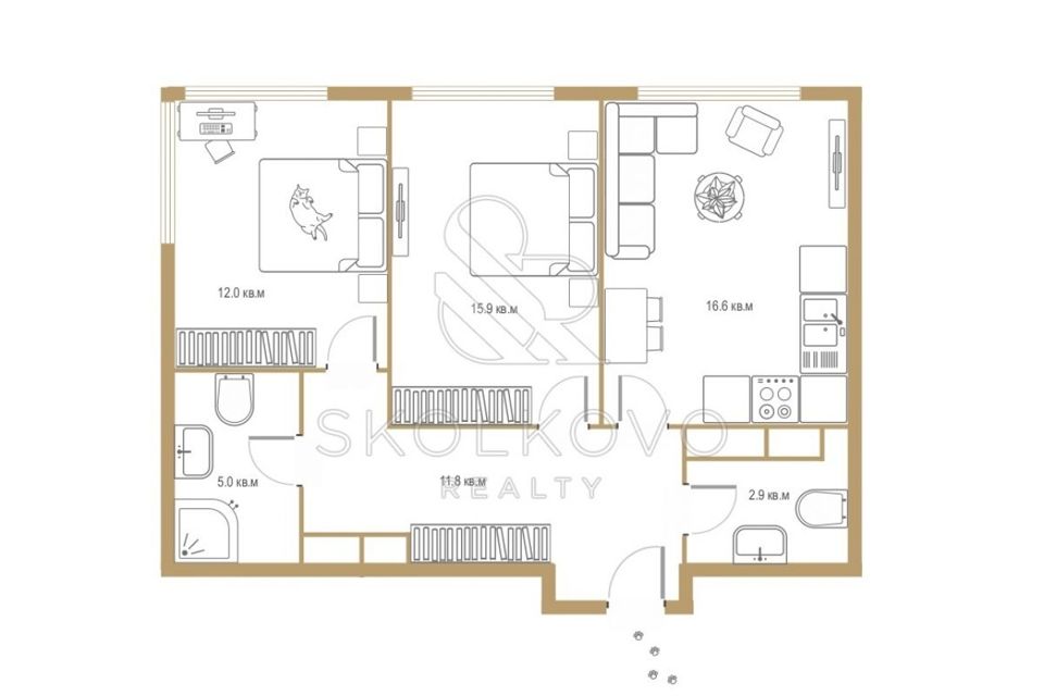 Продаётся 3-комнатная квартира, 64 м²