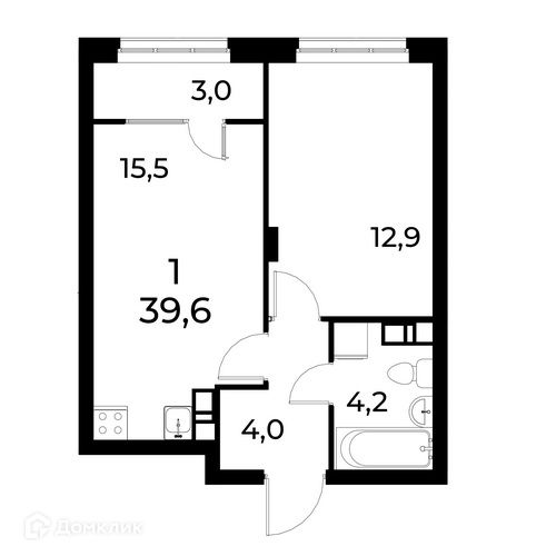 Продаётся 1-комнатная квартира, 39.7 м²