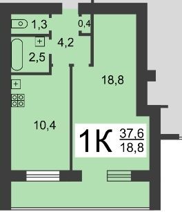 Продаётся 1-комнатная квартира, 37.8 м²