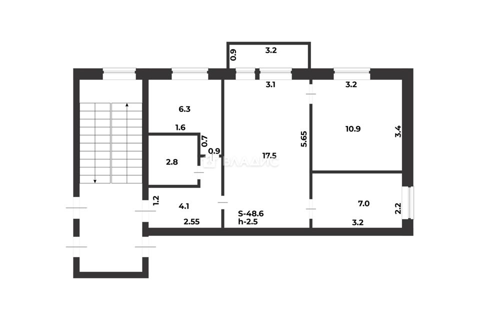 Продаётся 3-комнатная квартира, 49 м²