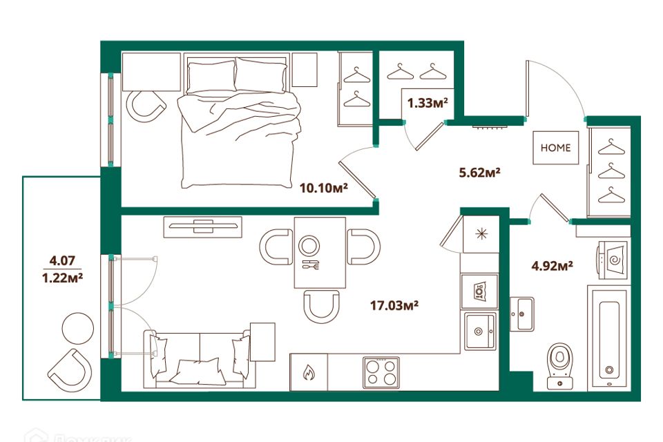 Продаётся 1-комнатная квартира, 40.22 м²