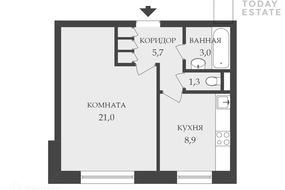 Продаётся 1-комнатная квартира, 38.9 м²