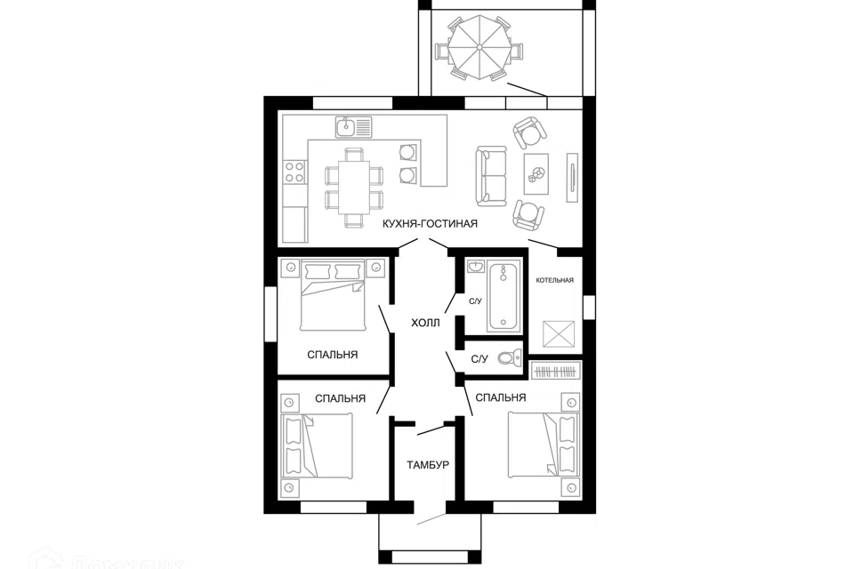 Продаётся 1-этажный дом, 100 м²