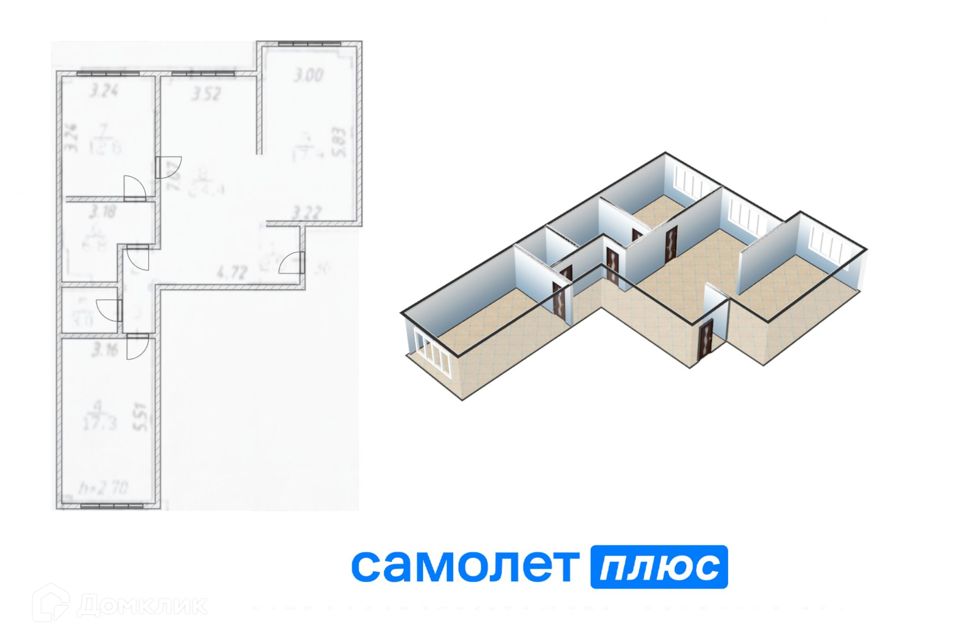 Продаётся 3-комнатная квартира, 87.6 м²