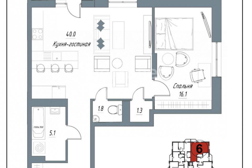 Продаётся 2-комнатная квартира, 63.6 м²