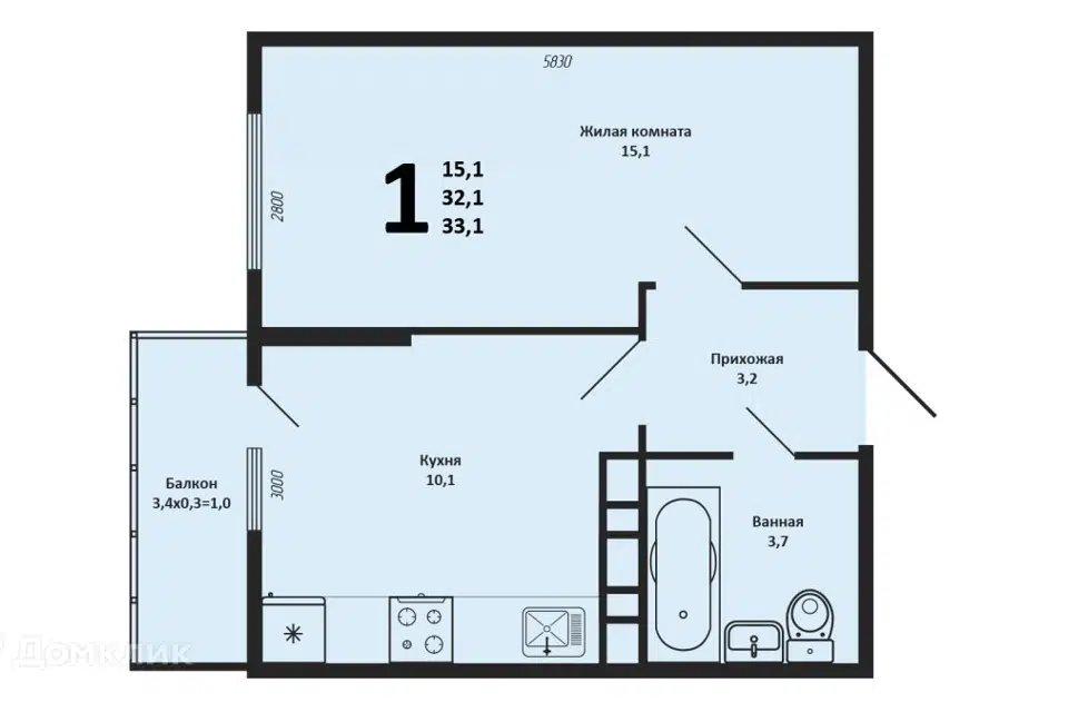 Продаётся 1-комнатная квартира, 36.2 м²