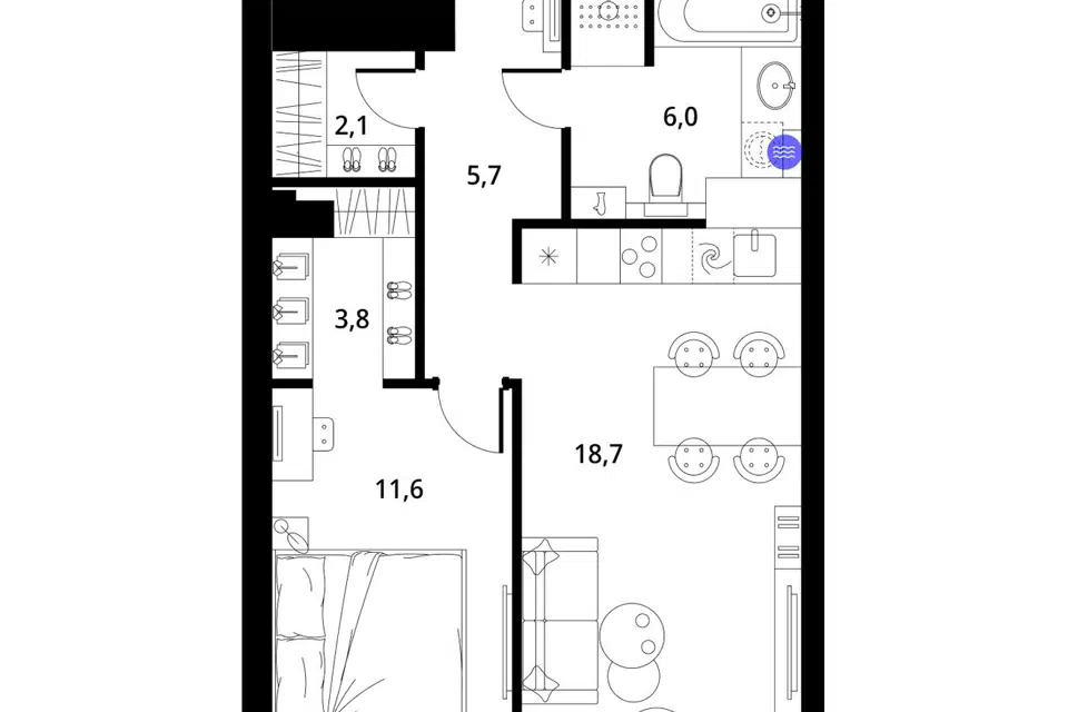 Продаётся 1-комнатная квартира, 49.4 м²
