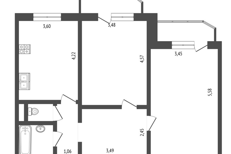 Продаётся 2-комнатная квартира, 66.3 м²