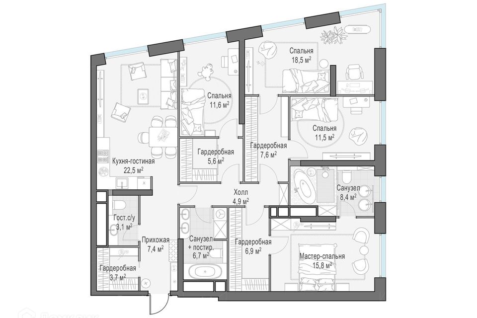 Продаётся 4-комнатная квартира, 134 м²