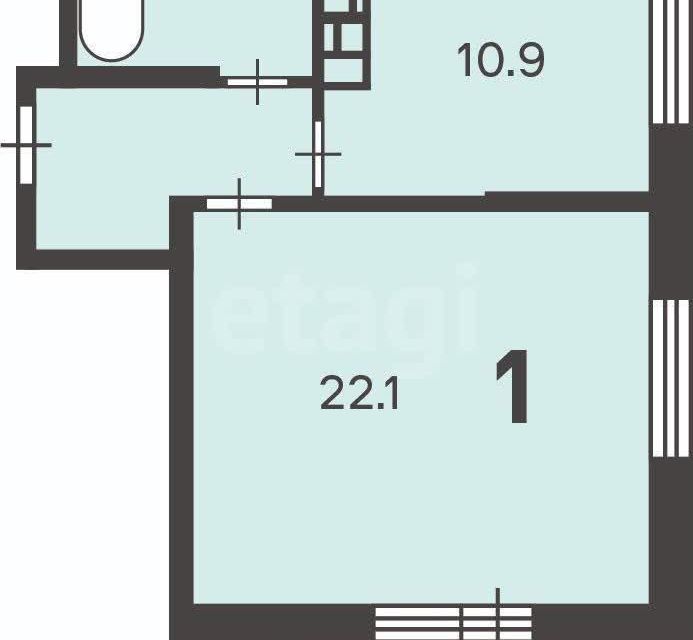Продаётся 1-комнатная квартира, 42.3 м²