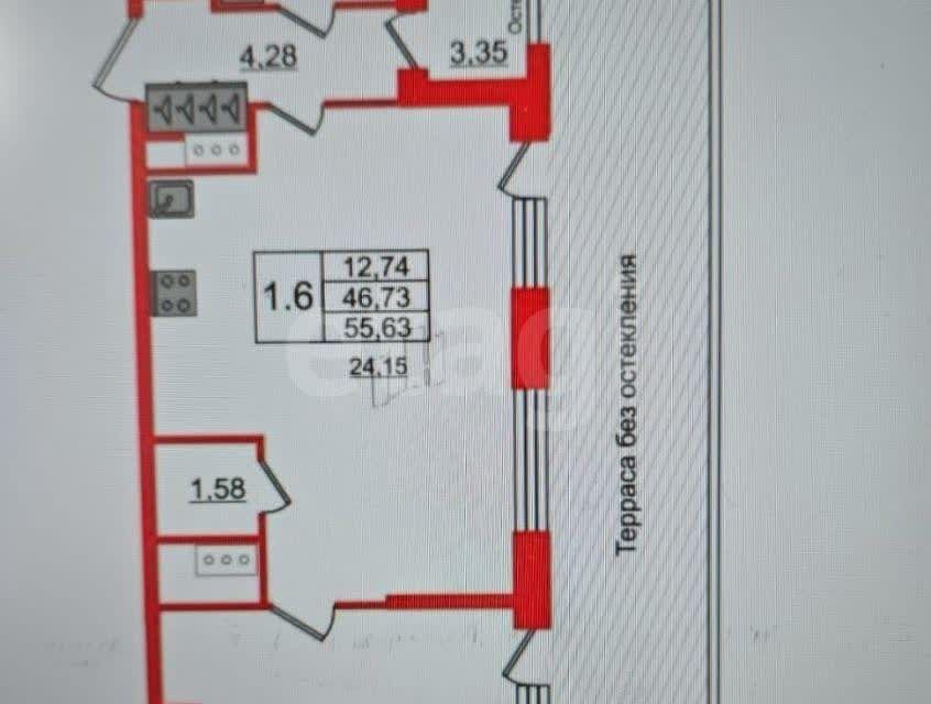 Продаётся 1-комнатная квартира, 46.23 м²