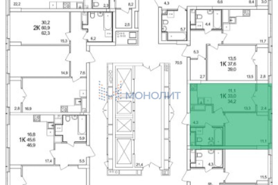 Продаётся 1-комнатная квартира, 34.2 м²