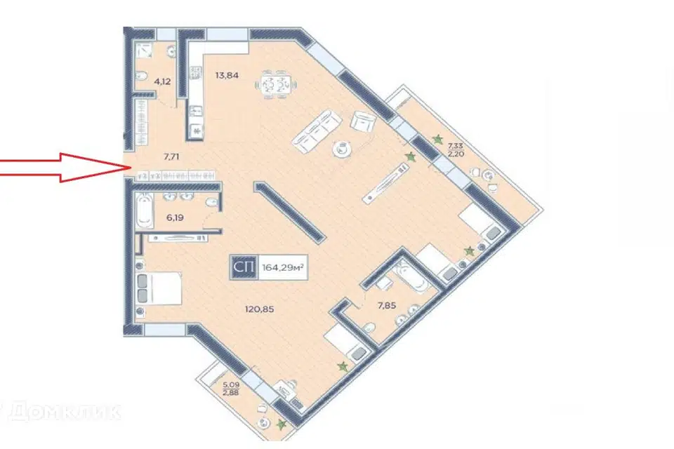 Продаётся 4-комнатная квартира, 160.4 м²