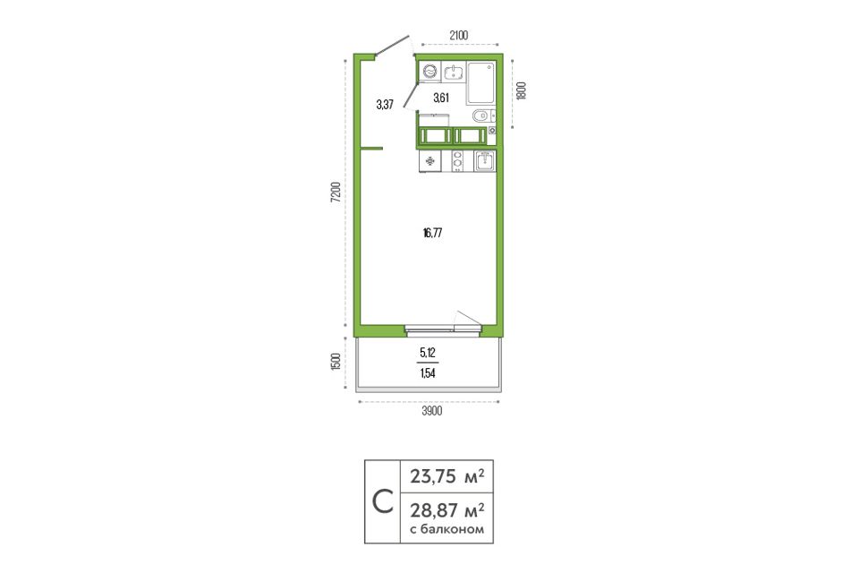 Продаётся студия, 25.1 м²