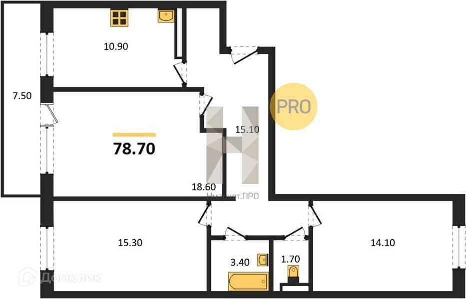 Продаётся 3-комнатная квартира, 78.7 м²