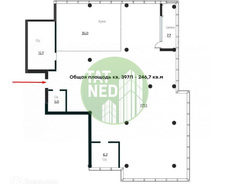 Продаётся 1-комнатная квартира, 246.7 м²