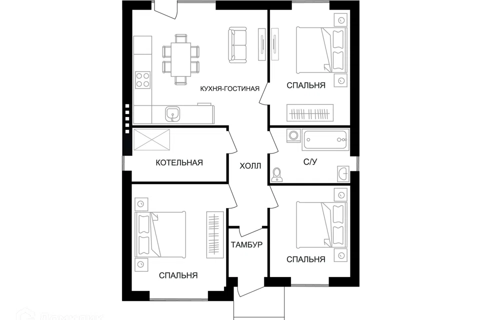 Продаётся 1-этажный дом, 90 м²