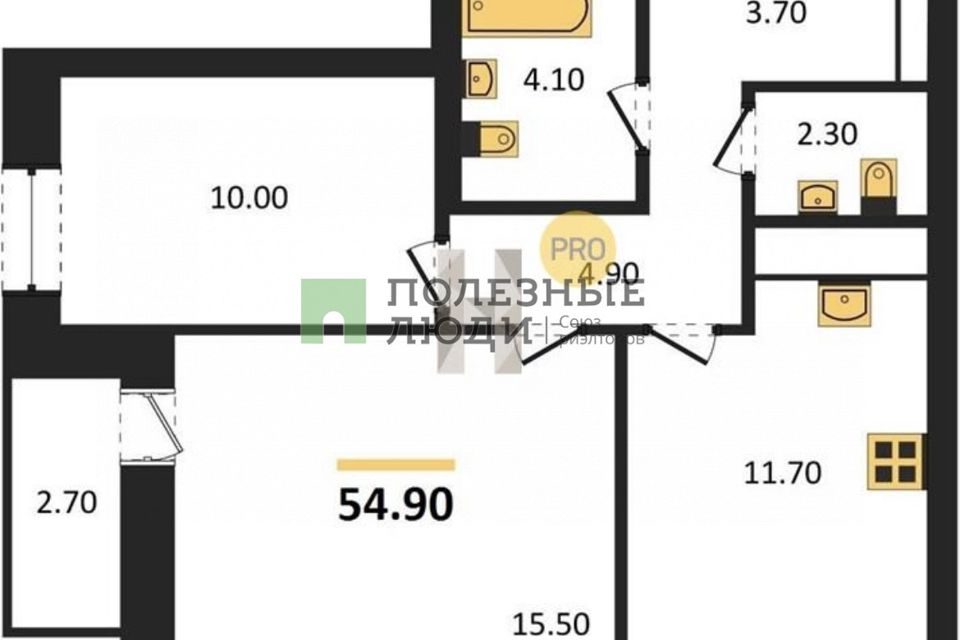 Продаётся 2-комнатная квартира, 54.9 м²