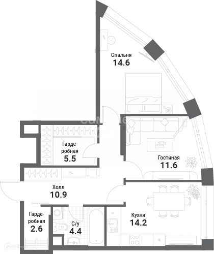 Продаётся 2-комнатная квартира, 63.8 м²