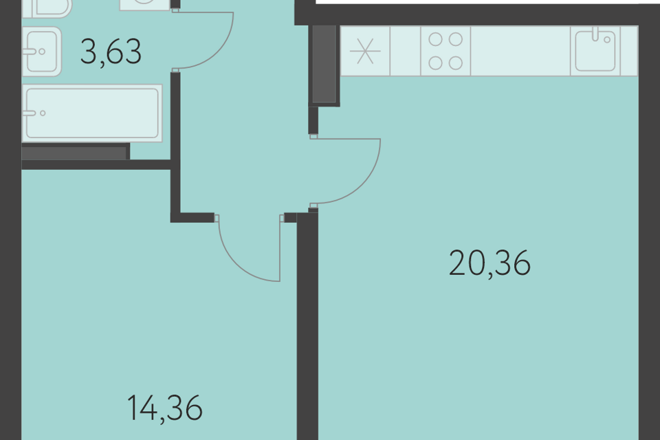 Продаётся 1-комнатная квартира, 48.3 м²